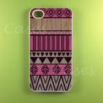Aztec Iphone 4 Case - Pink Aztec On Wood Print..