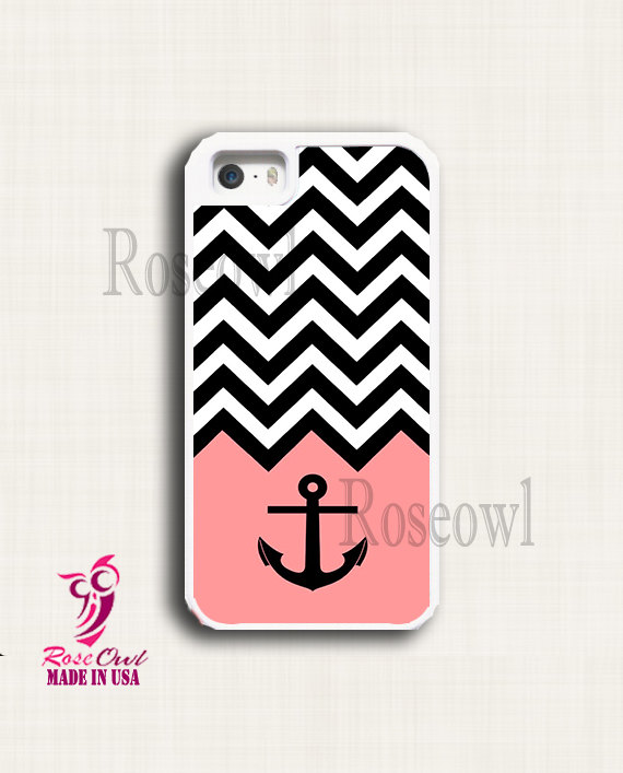 Tough Iphone 5s Case, Iphone 5s Cover, Iphone 5s Cases - Chevron Black Anchor Pink Apple Iphone 5 Tough Rubber Protective Cases For Iphone 5